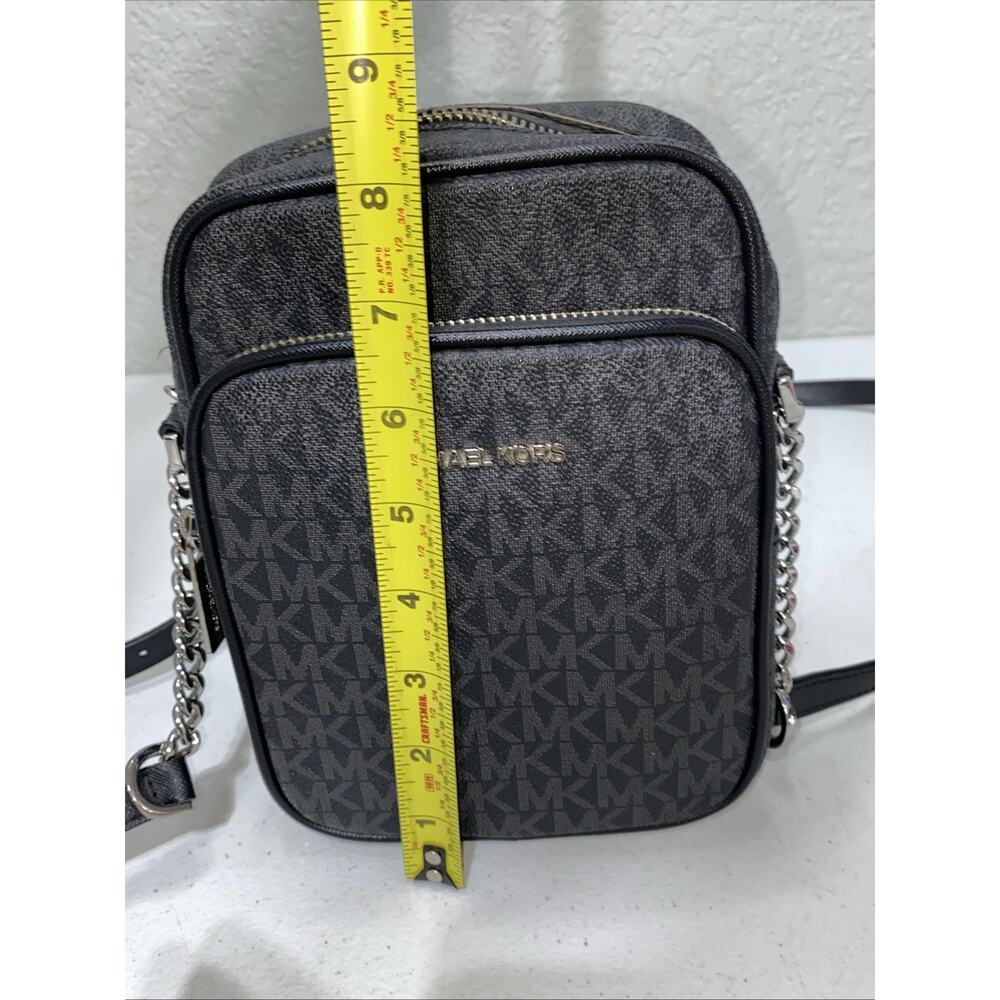 Michael Kors Crossbody Black Gray Purse Logo Bag Satchel Small Silver Accents - Picture 10 of 12